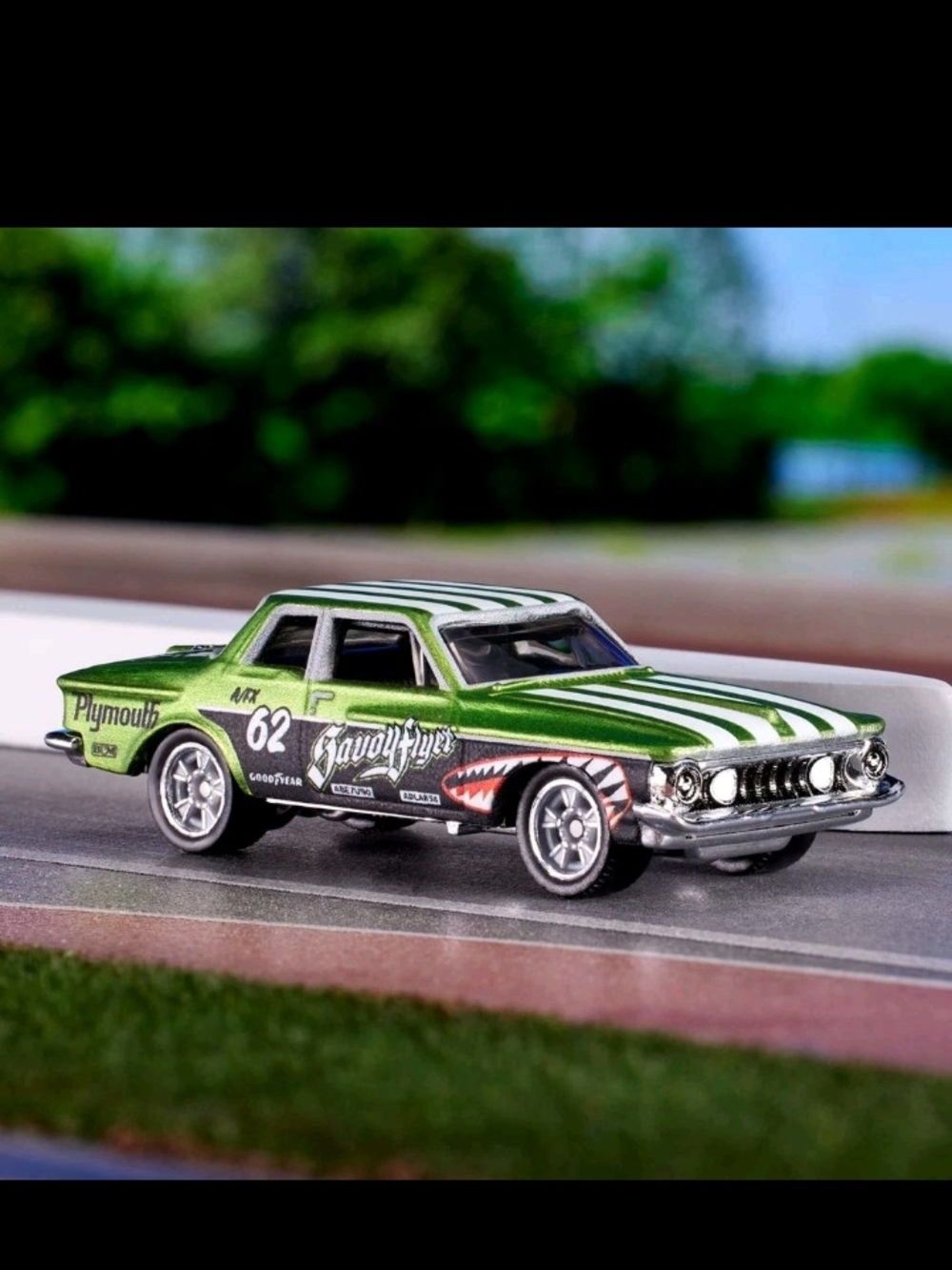 Green and White Plymouth Die-Cast Toy Car - Racer Design